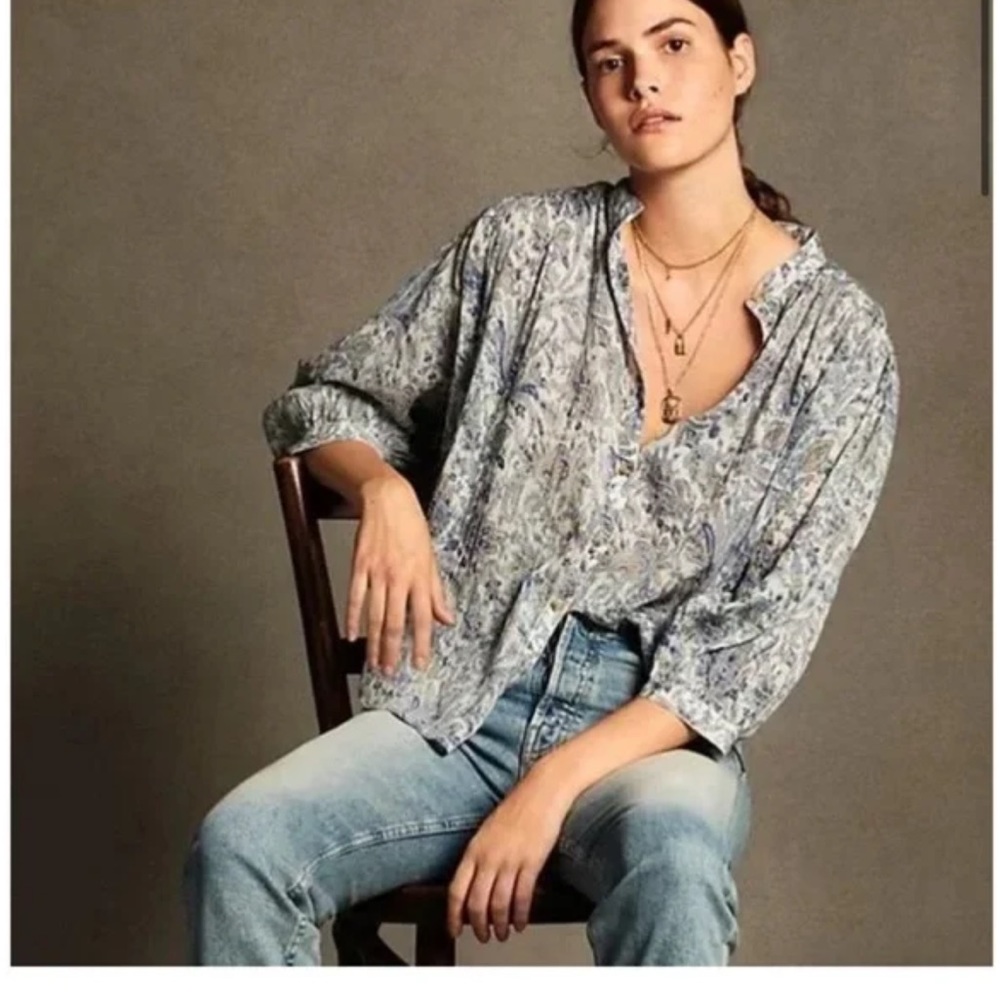 Pilcro by Anthropologie Tavi Blouse in Blue Boho Paisley